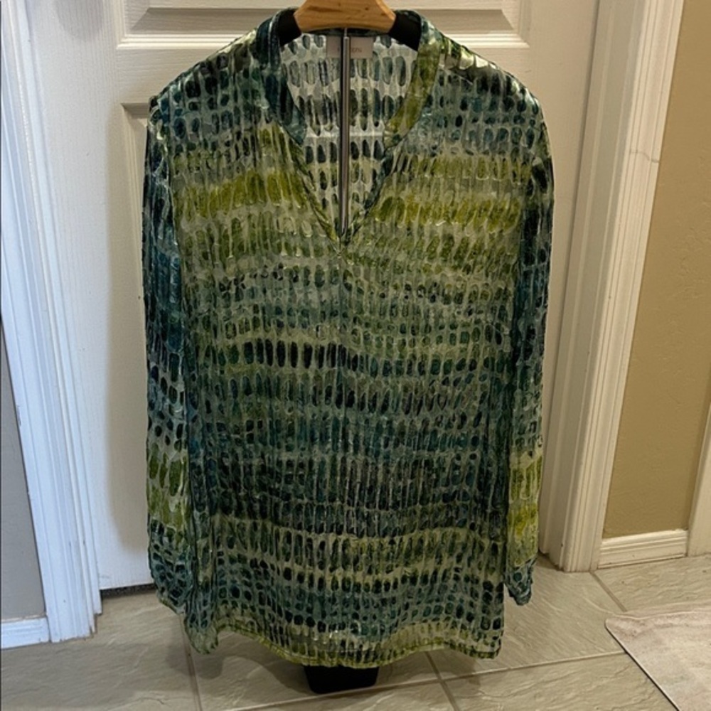 Chico's Green and Blue Patterned Blouse